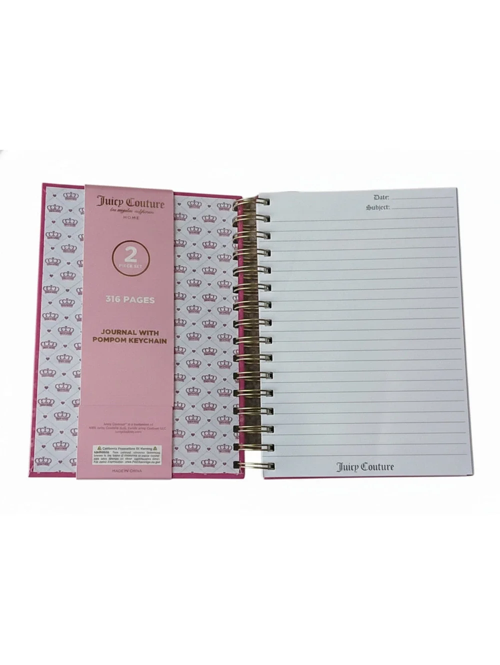 Juicy Couture Royalty Journal with Pom Pom Keychain 316 Pages NWT Pink Gold